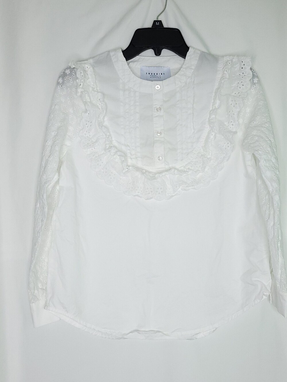 THE SHIRT By Rochelle Behrens Women's White Eyelet Sleeve Blouse XS